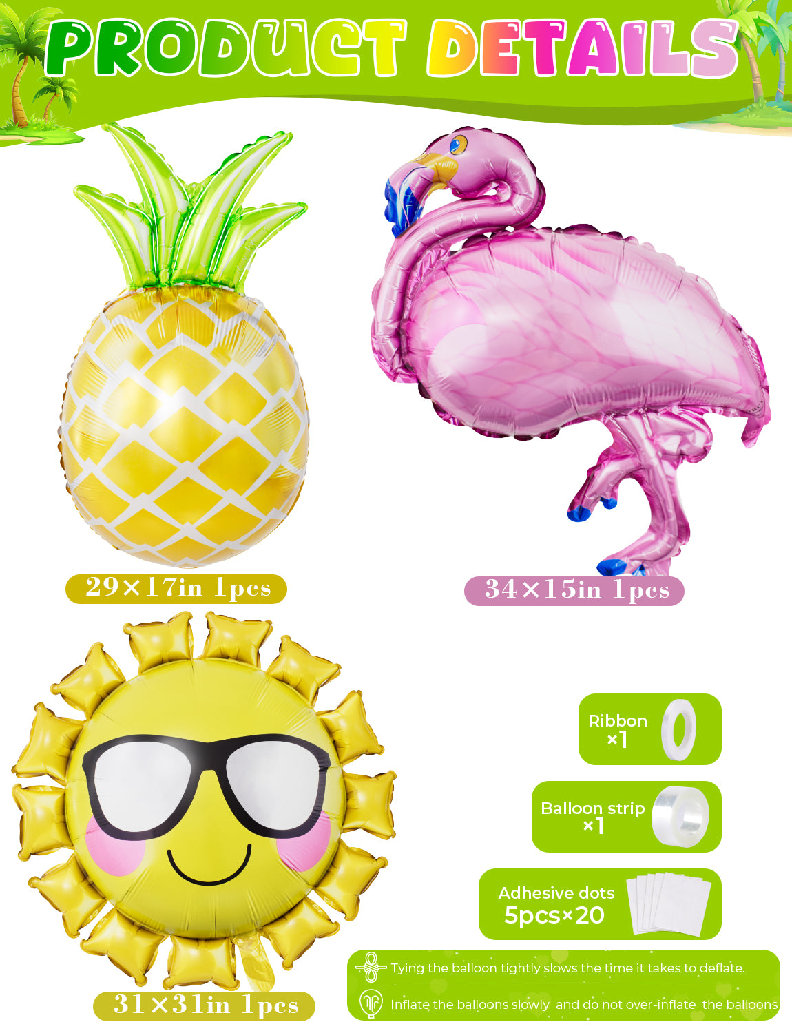 133 Pcs Tropical Balloons Arch Garland Kit, Sun/Pineapple/Flamingo Foil Balloon with Green/Pink/Yellow Latex Luau Balloons Arch, for Hawaiian Luau Aloha Summer Beach Party, Flamingo Pool Party Decor