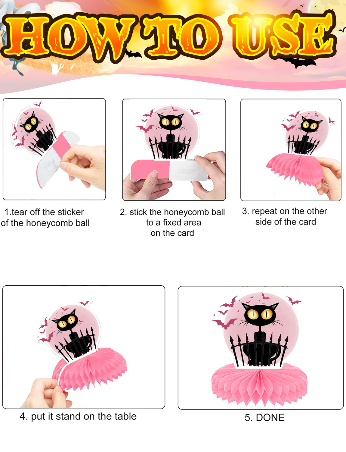 Pink Halloween Table Decorations, 9 Pcs Cute Pastel Halloween Honeycomb Centerpieces for Table, Pink Halloween Party Decor for Baby Shower, Girls Birthday, Gender Reveal