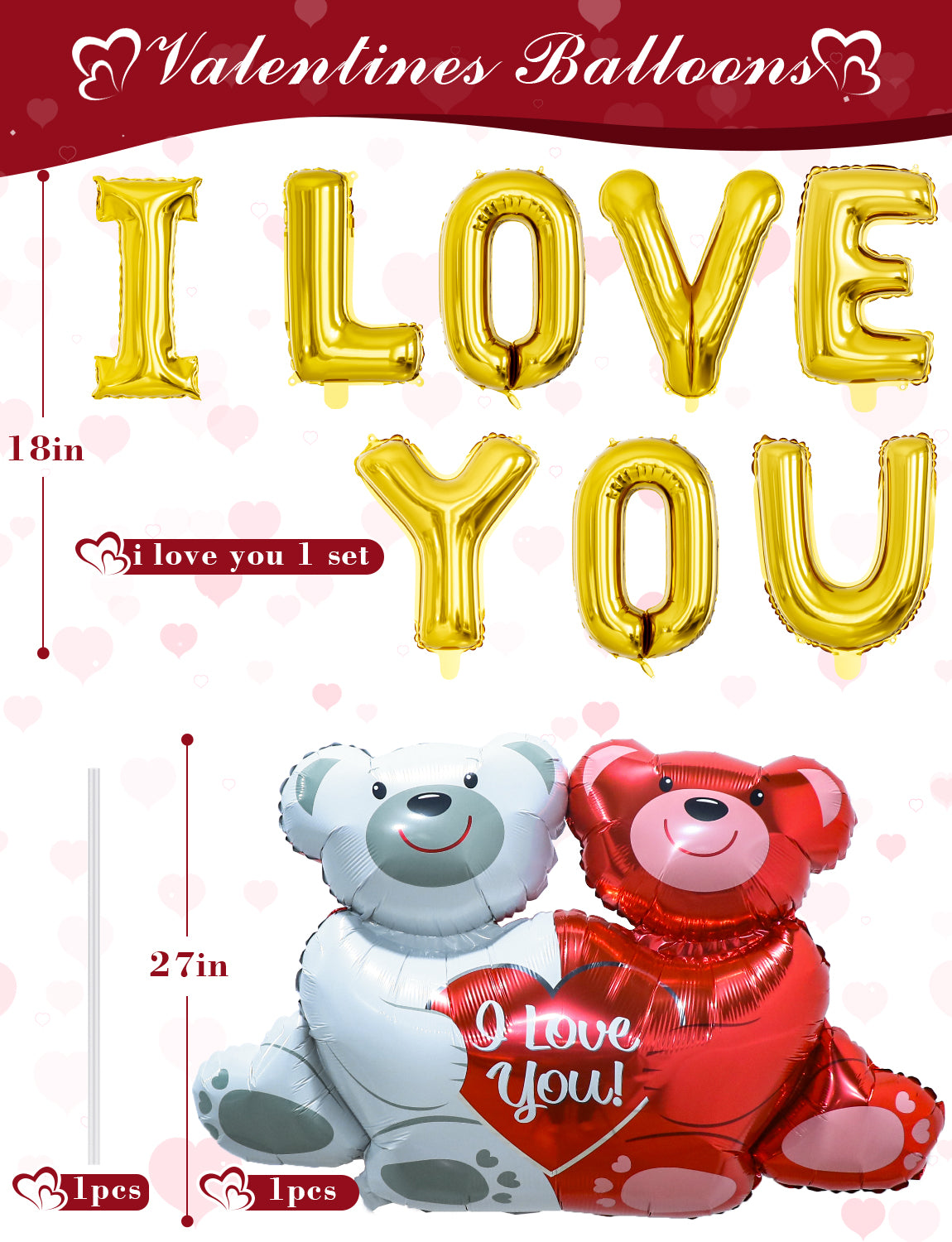 Haolongfa Valentines Day Decorations Kit, I Love You Balloons and Foil Red Heart Balloons, Love Balloon Kit with 1000 Pcs Red Silk Rose Petals, Valentines Balloons for Valentines Day Decorations