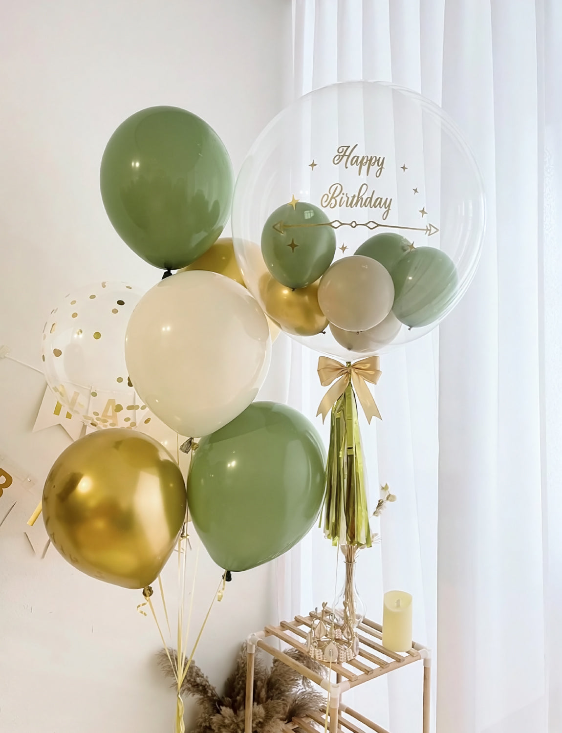 Sage Green and Gold Balloons, 24pcs 12 Inch Sage Green White Metallic Gold Confetti Latex Balloons for Baby Shower Birthday Wedding Bridal Shower Engagement Party Decorations