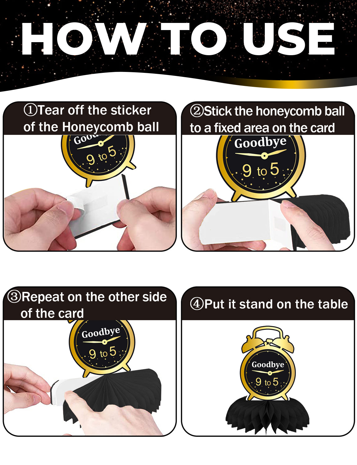 Retirement Party Table Decorations – 9PCS Black and Gold Retirement Centerpieces for Table, Happy Retirement Party Decorations for Office, Men and Women Farewell Decor