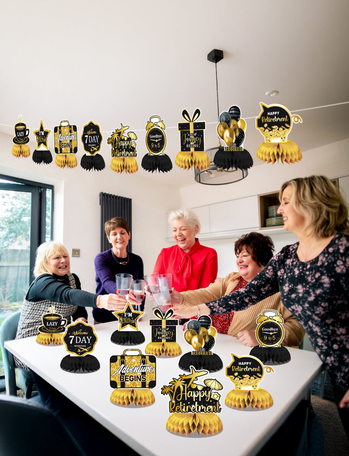 Retirement Party Table Decorations – 9PCS Black and Gold Retirement Centerpieces for Table, Happy Retirement Party Decorations for Office, Men and Women Farewell Decor