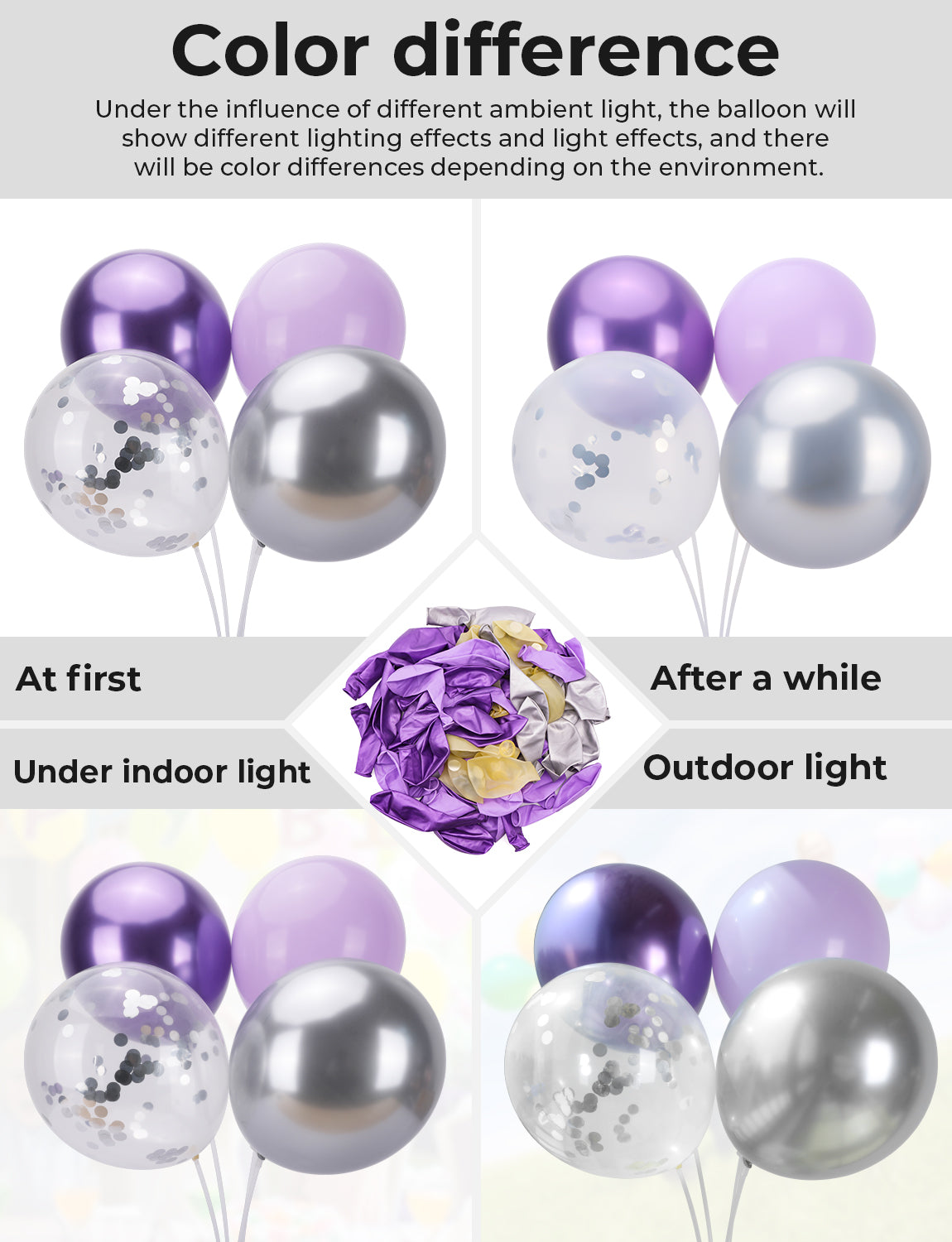 Haolongfa Pastel Purple Balloons, 12 Inch 60pcs Purple and Silver Balloons with Silver Confetti Balloons, Lavender Balloons for Mother's Day Birthday Baby Shower Graduation Wedding Party Decorations