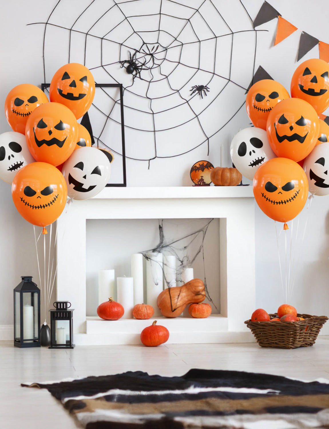 Halloween Balloons, 12 Inch Ghost Balloon, 50 Pcs Orange and White Spooky Pumpkin Latex Balloons for Halloween Party Decorations, Birthday, Spooky Backdrop, Indoor Outdoor Supplies