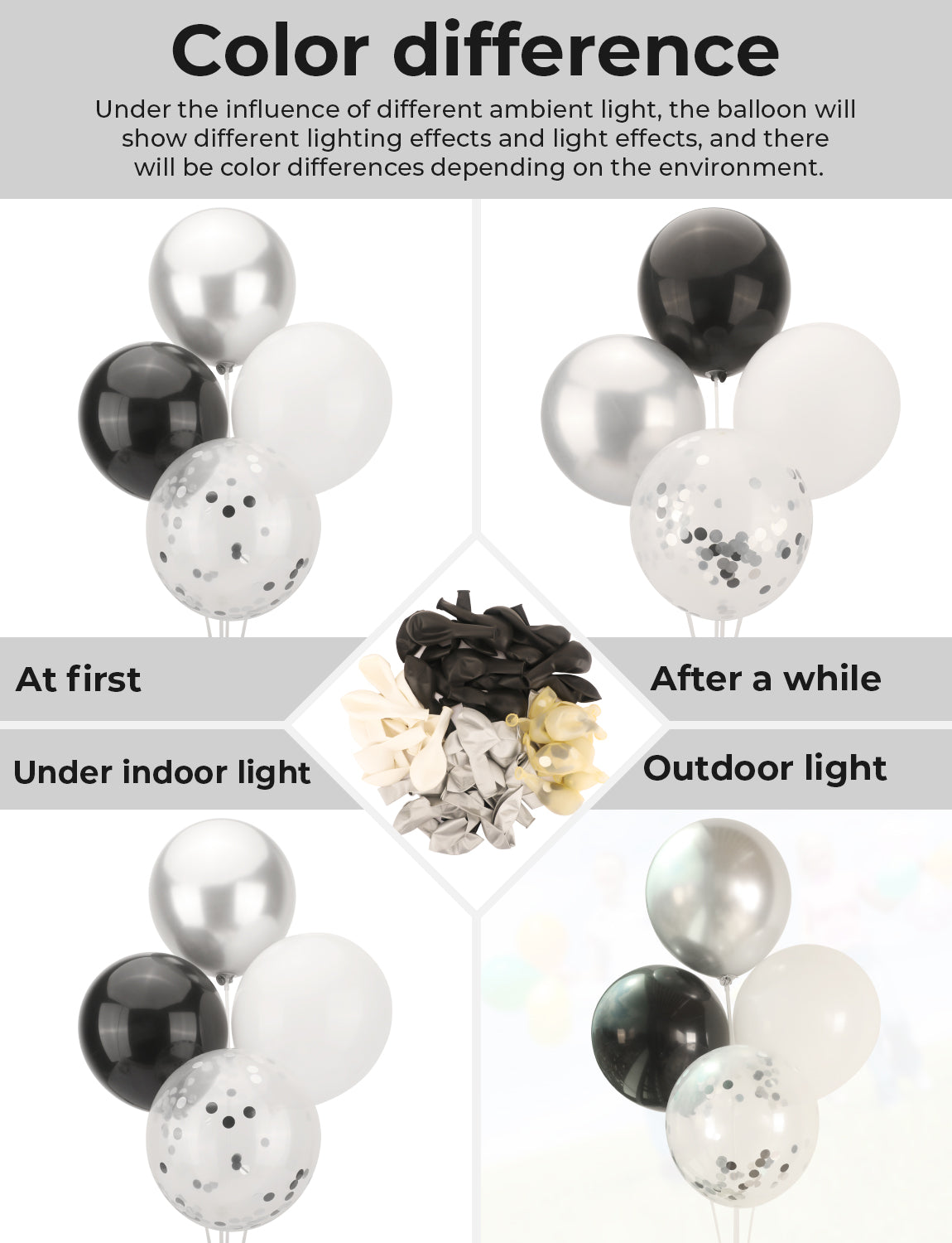Haolongfa Black and Silver Balloons,12 Inch 60pcs Black White Silver Confetti Balloons,Metallic Silver Latex Balloons for Graduation Birthday Anniversary Wedding Party Decorations