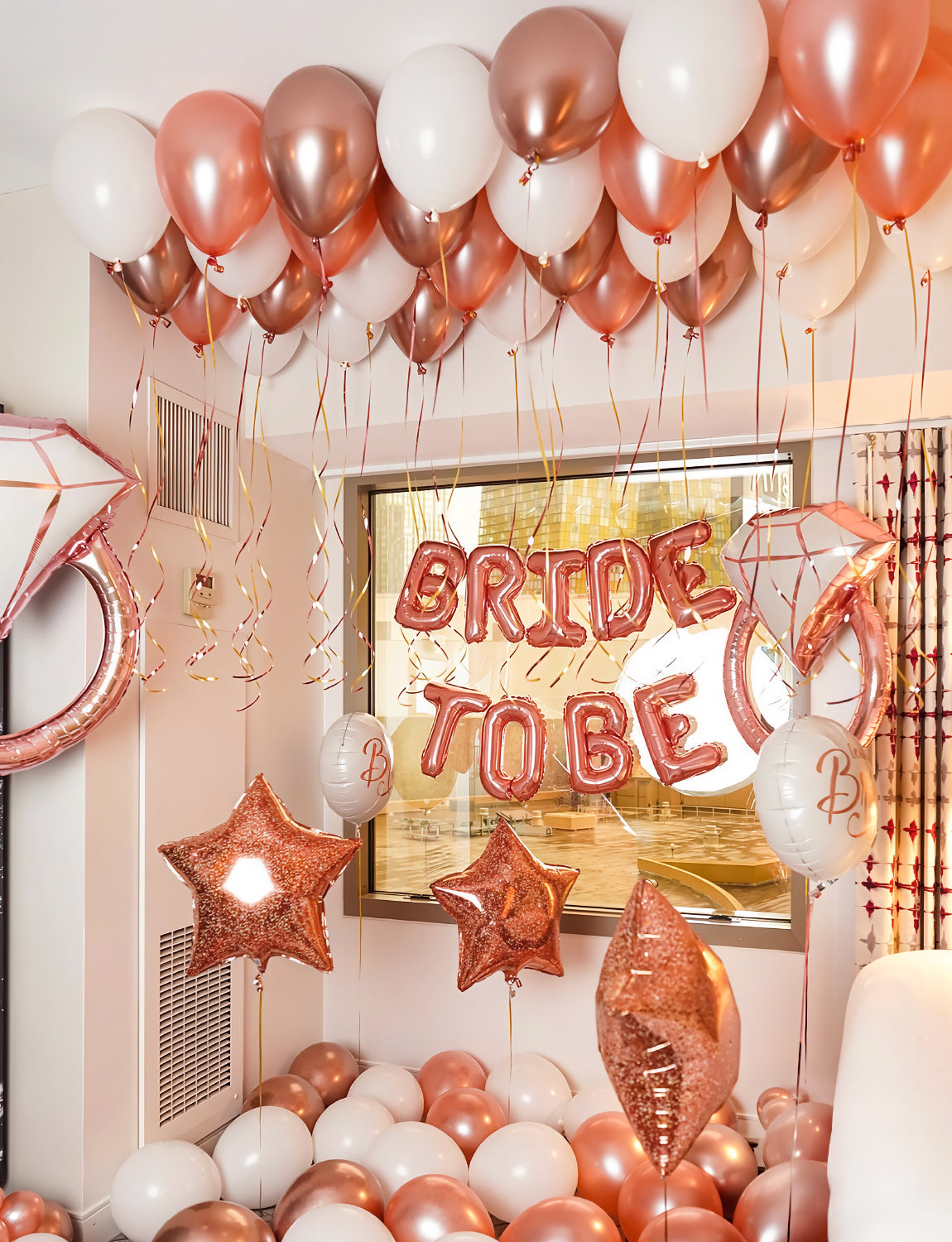 Rose Gold Balloon Garland Arch Kit, Metallic Rose Gold Pearl White and Glitter Confetti Balloons, Rose Gold Party Decor for Wedding Backdrop, Birthday, Baby Shower, Photo Booth, Retirement Party Decro