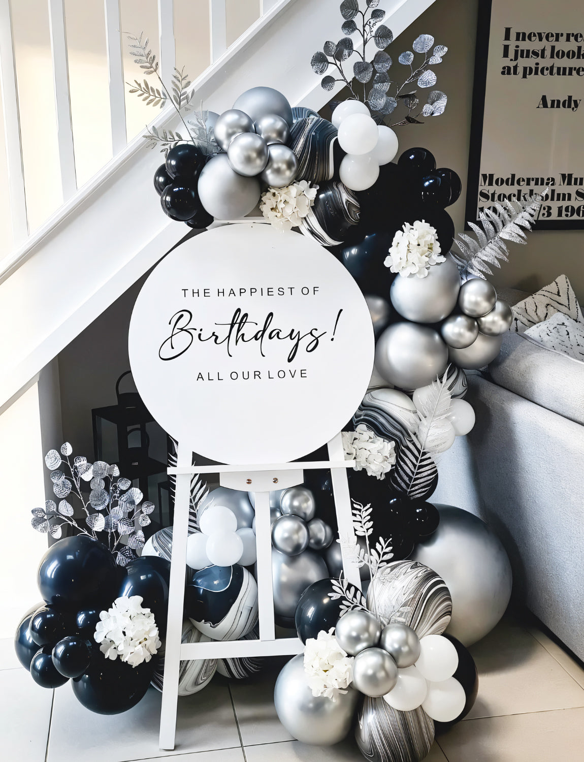 Haolongfa Black and Silver Balloons Garland Arch Kit,135pcs 18/12/10/5 Inch Black White Silver Confetti Latex Balloons for Graduation Birthday father's day balloons Anniversary Wedding Party