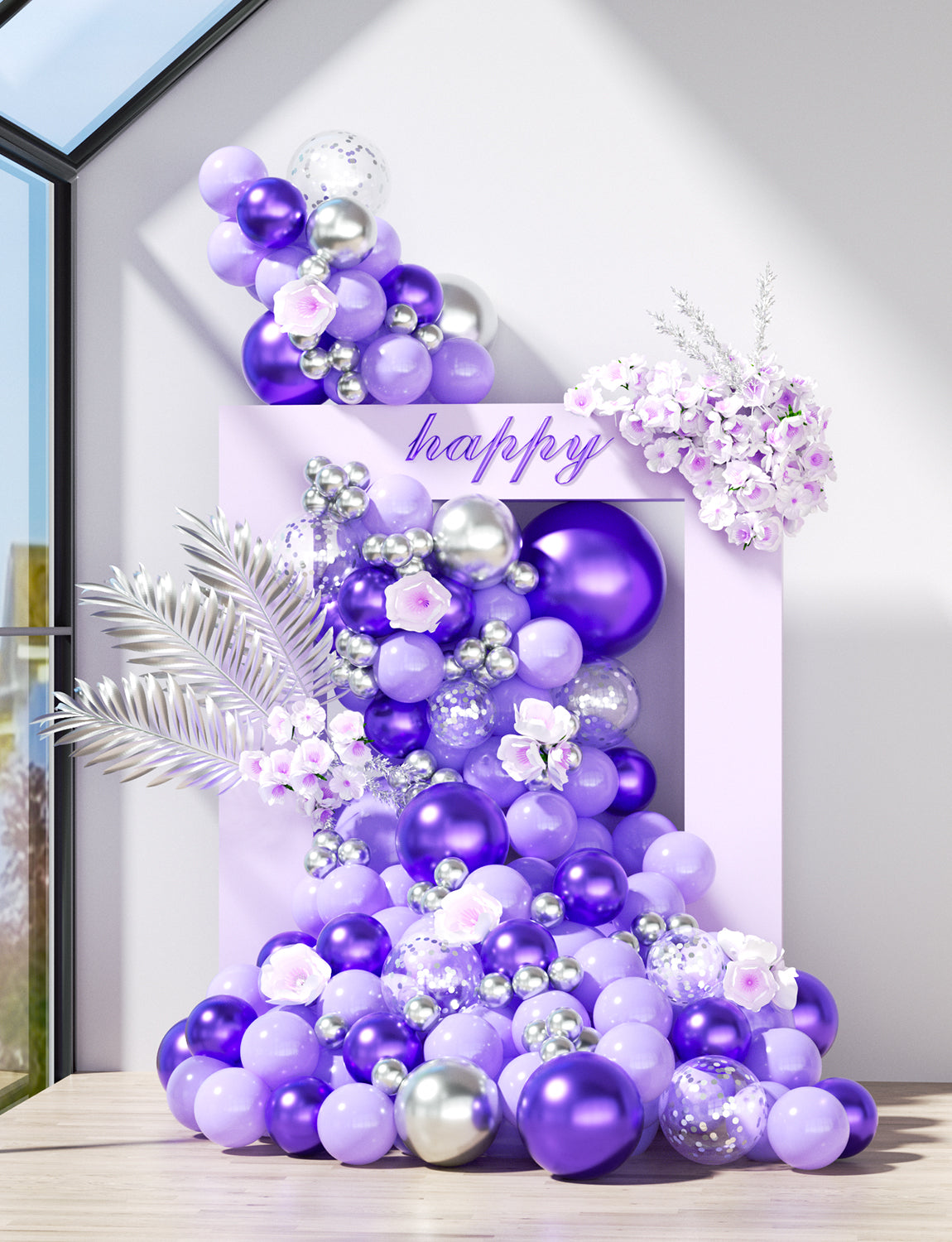 Haolongfa Pastel Purple Balloons, 12 Inch 60pcs Purple and Silver Balloons with Silver Confetti Balloons, Lavender Balloons for Mother's Day Birthday Baby Shower Graduation Wedding Party Decorations
