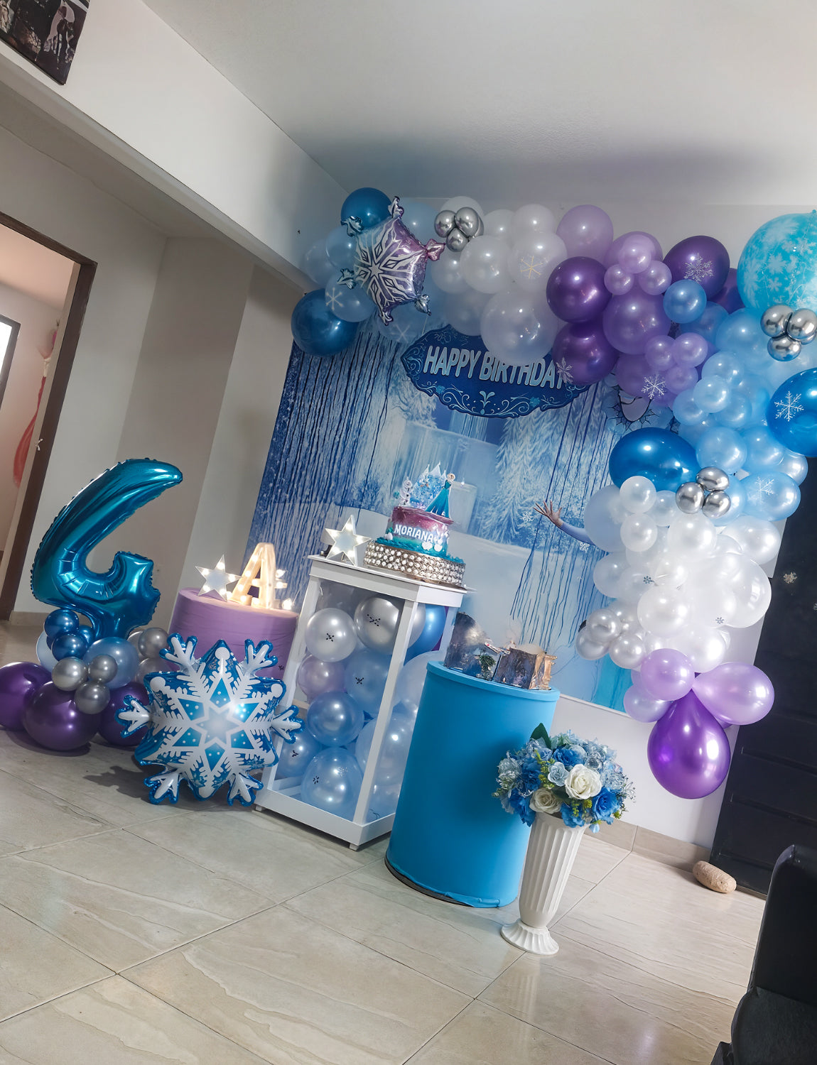 Snowflake Balloon Garland Arch Kit, 144 Pcs Purple Blue Silver White Balloons With Foil Snowflake Star Balloons, for Winter Wonderland, Princess Birthday, Baby Shower, Christmas Decor