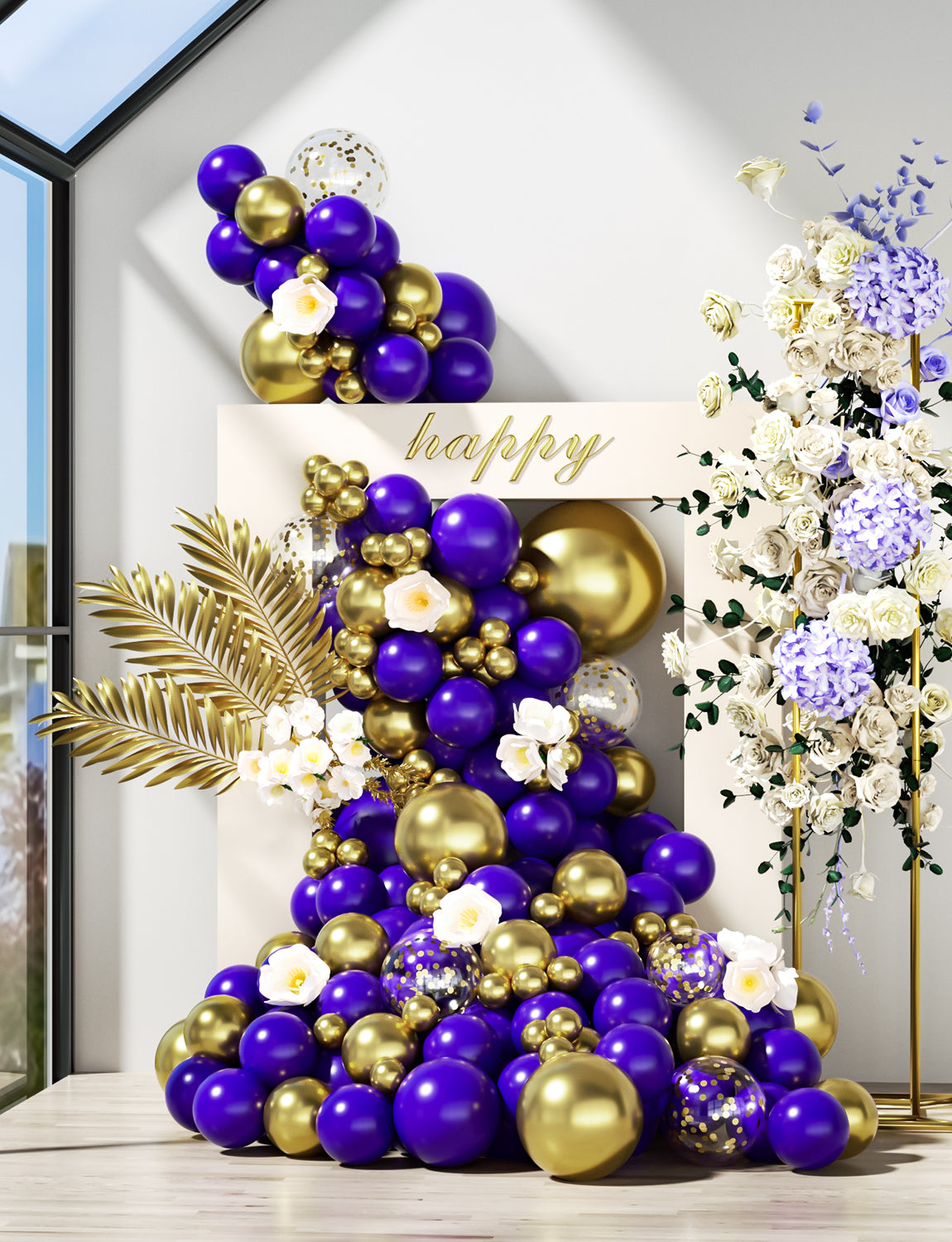 Haolongfa Purple Balloons,12 Inch 60pcs Purple and Gold balloons with Gold Confetti Balloons,Metallic Purple Balloons for Birthday Baby Shower Graduation Wedding Festival Ceremony Decorations