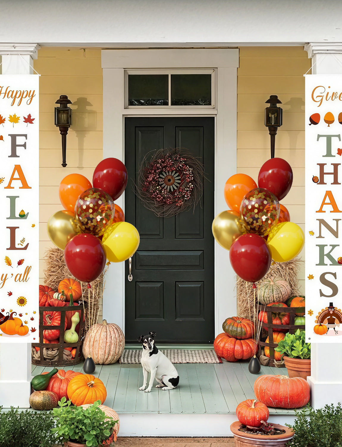 Fall Balloons, 50Pcs 12 In Thanksgiving Balloons in Burgundy Gold Orange Yellow Confetti, Autumn Latex Balloons for Family Dinner, Harvest Festival, Fall Party & Thanksgiving Decorations