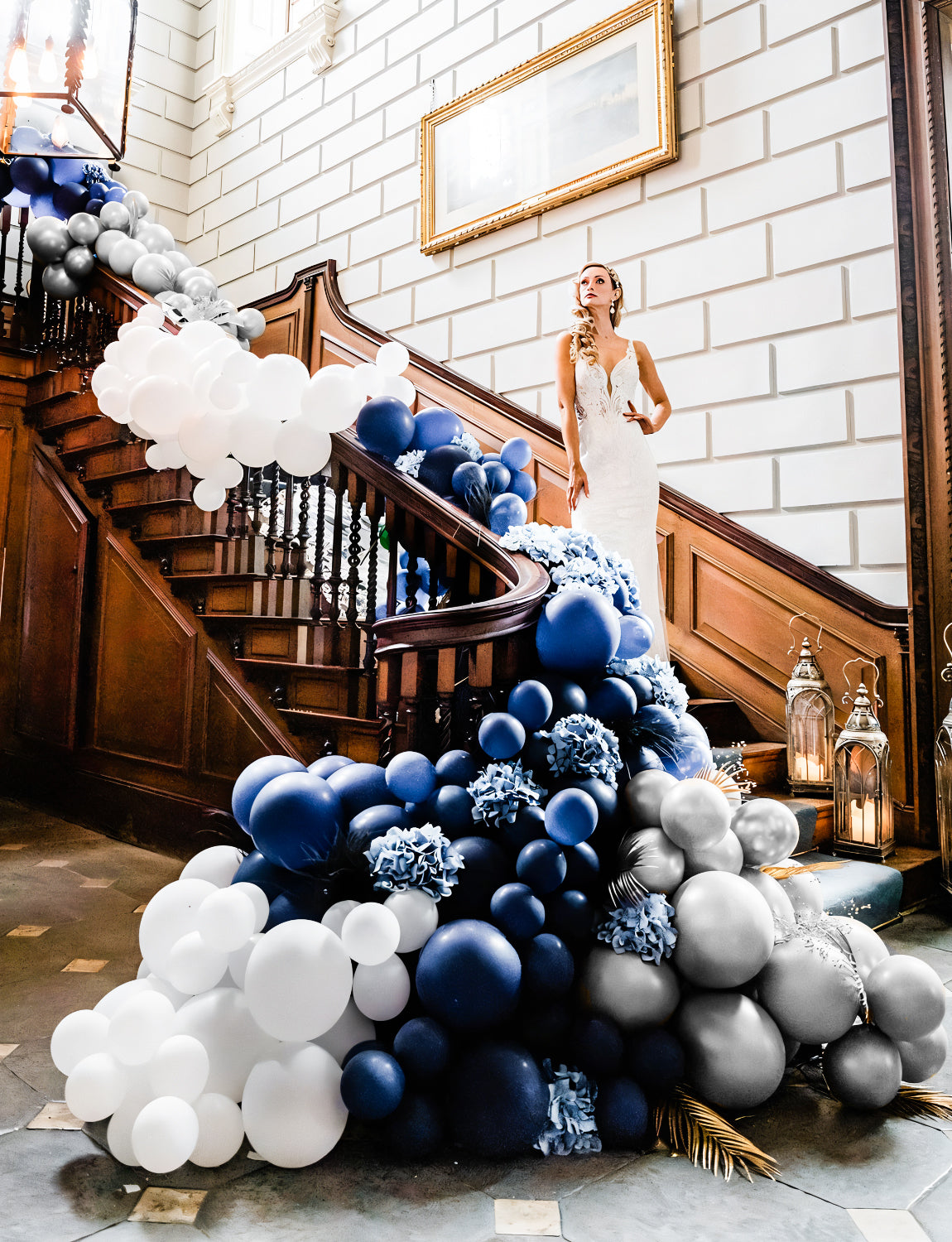 Haolongfa Navy Blue and Silver Balloons,12 Inch 60pcs Navy Blue Balloons with Silver Confetti Balloons,Pearl White Latex Balloons for Graduation Birthday Baby Shower Anniversary Wedding Party