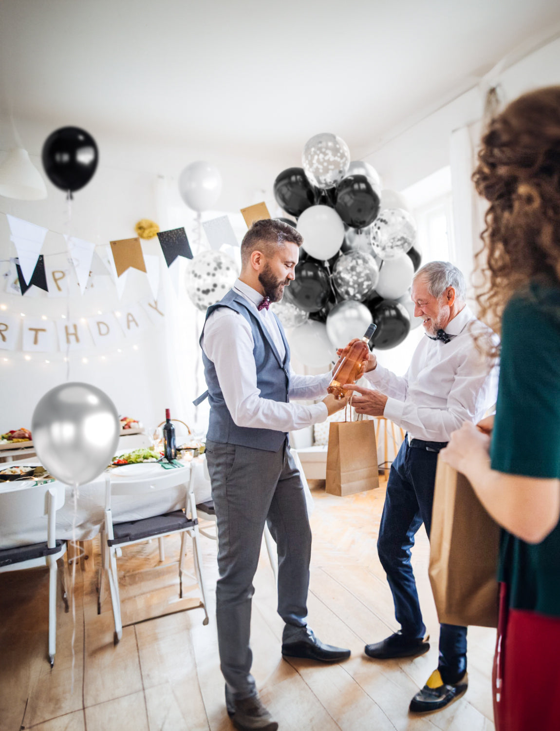 Haolongfa Black and Silver Balloons,12 Inch 60pcs Black White Silver Confetti Balloons,Metallic Silver Latex Balloons for Graduation Birthday Anniversary Wedding Party Decorations