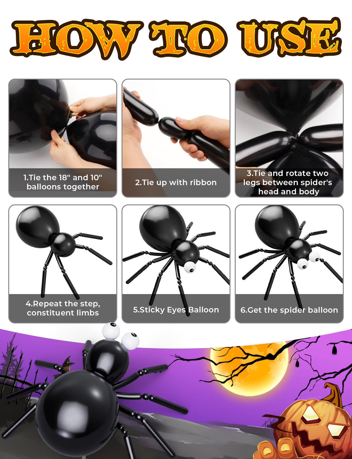 Halloween Balloon Garland Arch Kit, 138PCS Purple Orange and Black Balloons with BOO Foil Balloons, Spider Web, Eyeball Balloons for Birthday, Halloween Party Decorations Indoor Outdoor