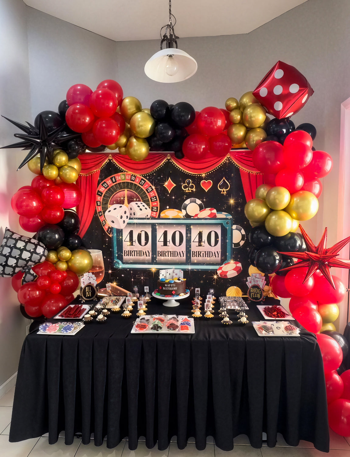 Red Black and Gold Balloons Arch Garland Kit – 131Pcs Latex Balloons with Foil Starburst Balloons for Birthday Hollywood Casino Movie Night New Year Party Decor