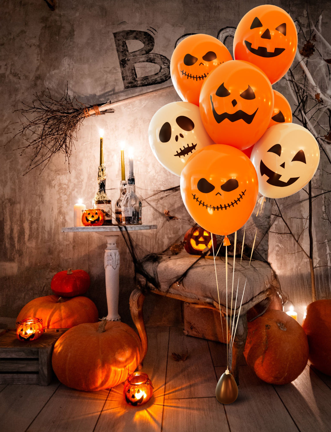 Halloween Balloons, 12 Inch Ghost Balloon, 50 Pcs Orange and White Spooky Pumpkin Latex Balloons for Halloween Party Decorations, Birthday, Spooky Backdrop, Indoor Outdoor Supplies