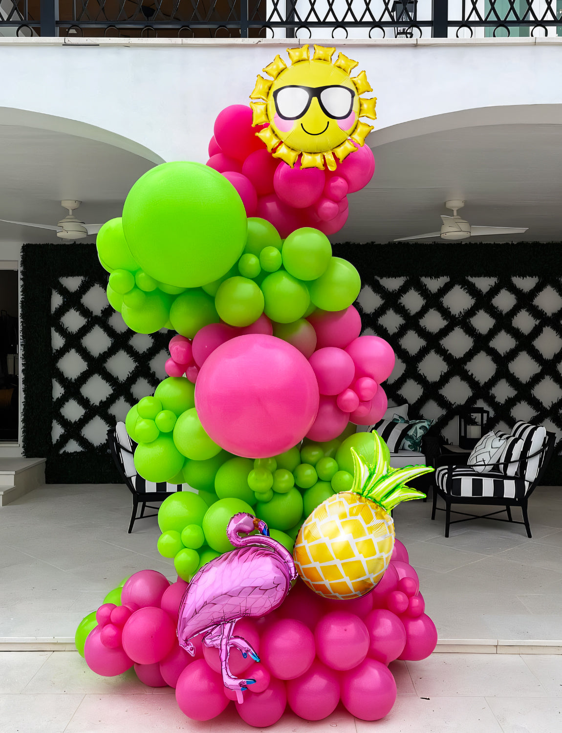 133 Pcs Tropical Balloons Arch Garland Kit, Sun/Pineapple/Flamingo Foil Balloon with Green/Pink/Yellow Latex Luau Balloons Arch, for Hawaiian Luau Aloha Summer Beach Party, Flamingo Pool Party Decor