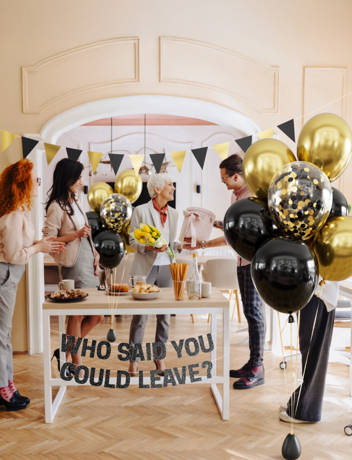 Farewell Party Decorations - Who Said You Could Leave Banner, Black and Gold Balloons, Funny Going Away Retirement Party Decorations for Men Women, Coworker Goodbye Party Supplies