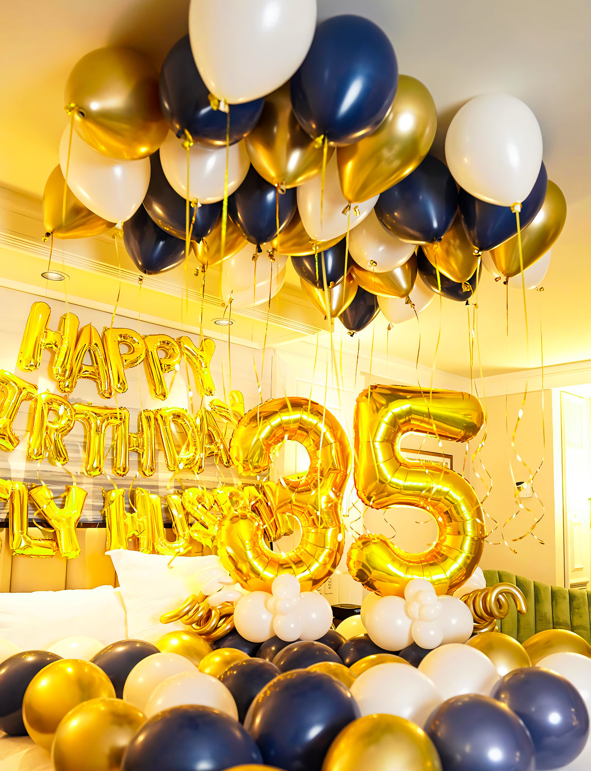Haolongfa Navy Blue and Gold Confetti Balloons,12 Inch 60pcs Pearl White and Metallic Gold Latex Balloons for Graduation Birthday Baby Shower Anniversary Wedding Celebration Party Decoration