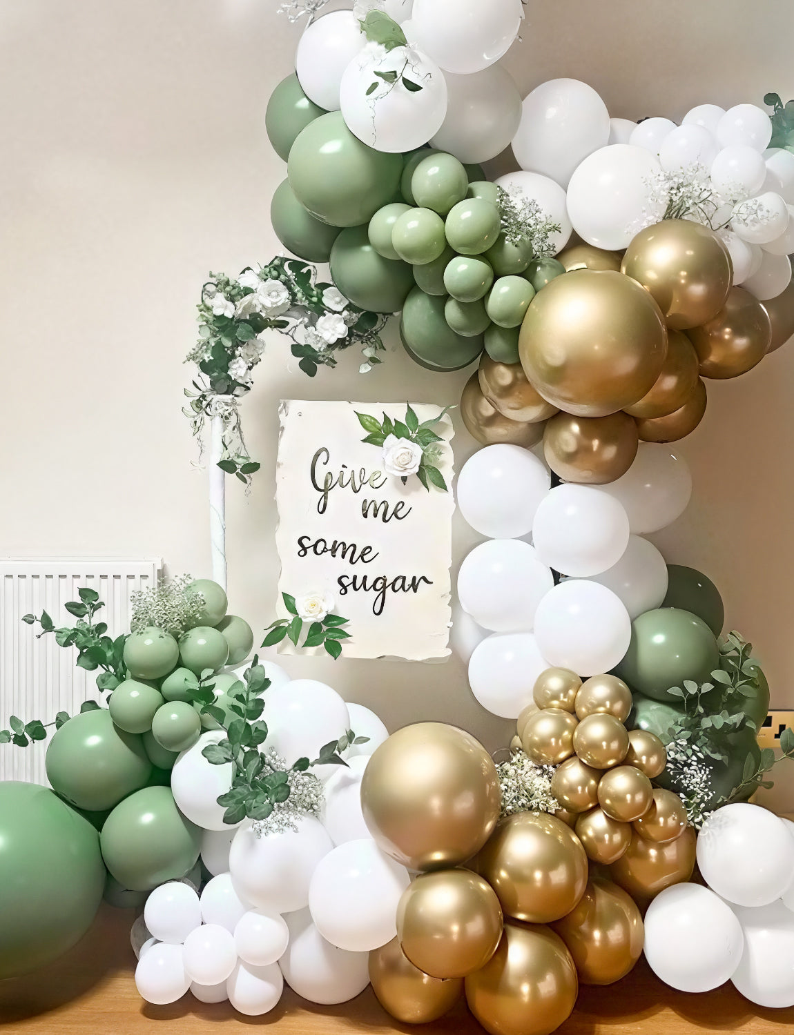 Sage Green and Gold Balloons, 24pcs 12 Inch Sage Green White Metallic Gold Confetti Latex Balloons for Baby Shower Birthday Wedding Bridal Shower Engagement Party Decorations