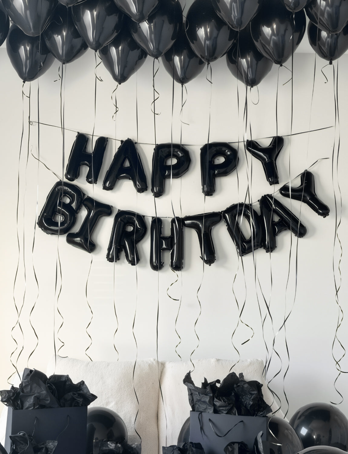 Haolongfa Happy Birthday Balloon Banner, 16 Inch Black Happy Birthday Banner Foil Balloons, Black Hbd Balloons Letter Mylar Balloon, Birthday Sign Party Decorations for Women Men Boys Girls