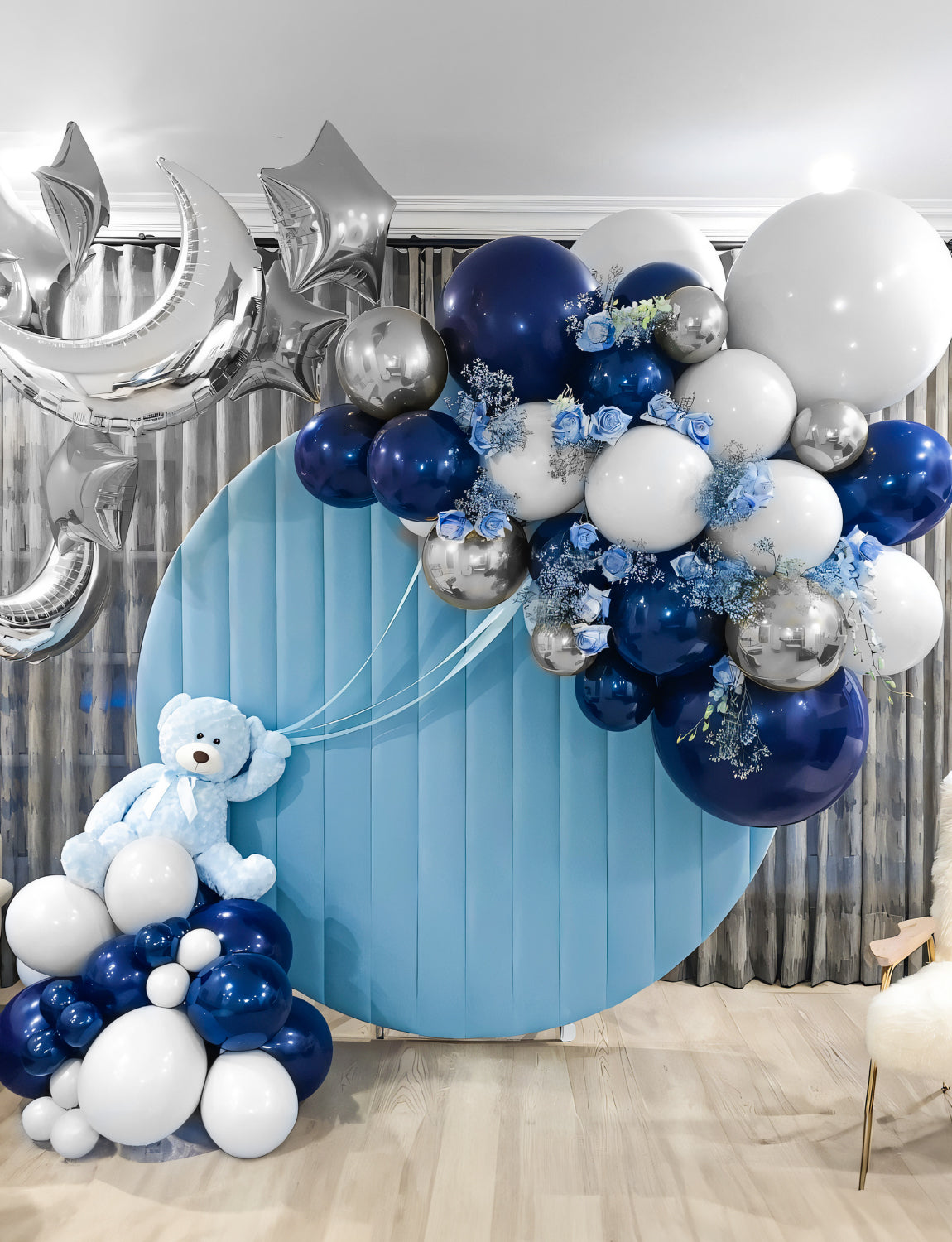 Haolongfa Navy Blue Silver Balloons Garland Arch Kit,134pcs 18/12/10/5 Inch Navy Blue White Silver Confetti Balloons for Graduation Birthday Baby Shower Anniversary Wedding Prom Party