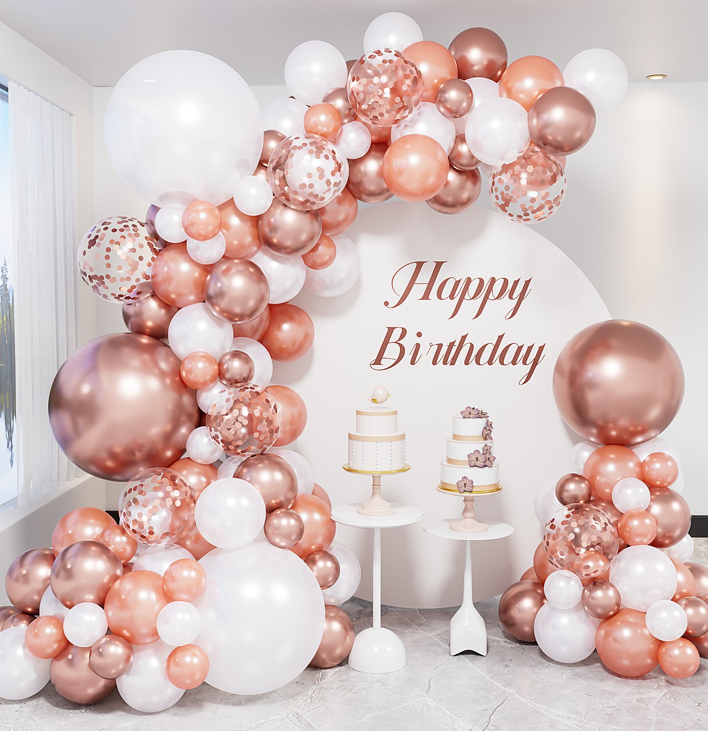 Rose Gold Balloon Garland Arch Kit,134pcs Rose Gold White Latex Balloons 18/12/10/5 Inch,Rose Gold Confetti Balloons for for Birthday Woman Girls Bachelorette Baby Shower Wedding