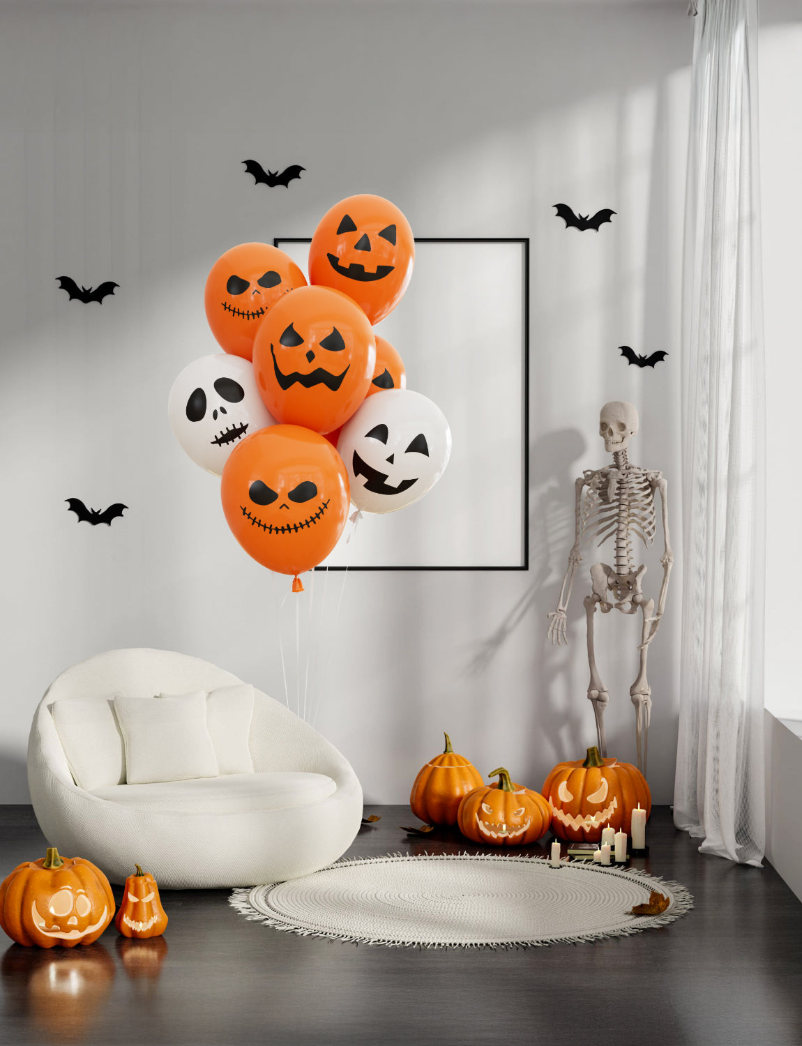 Halloween Balloons, 12 Inch Ghost Balloon, 50 Pcs Orange and White Spooky Pumpkin Latex Balloons for Halloween Party Decorations, Birthday, Spooky Backdrop, Indoor Outdoor Supplies