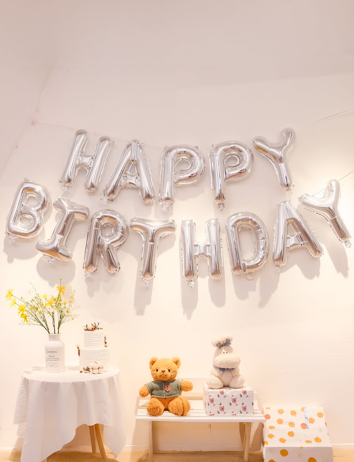 Haolongfa Happy Birthday Balloon Banner, 16 Inch Sliver Happy Birthday Foil Balloons, Sliver Hbd Balloons Letter Mylar Balloon, Birthday Sign Party Decorations for Women Men Boys Girls