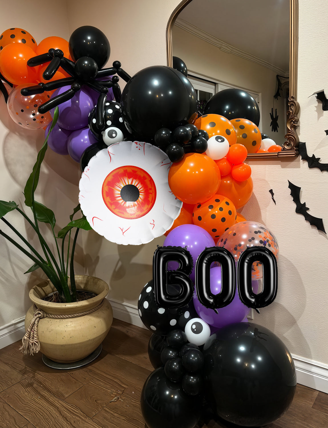 Halloween Balloon Garland Arch Kit, 138PCS Purple Orange and Black Balloons with BOO Foil Balloons, Spider Web, Eyeball Balloons for Birthday, Halloween Party Decorations Indoor Outdoor