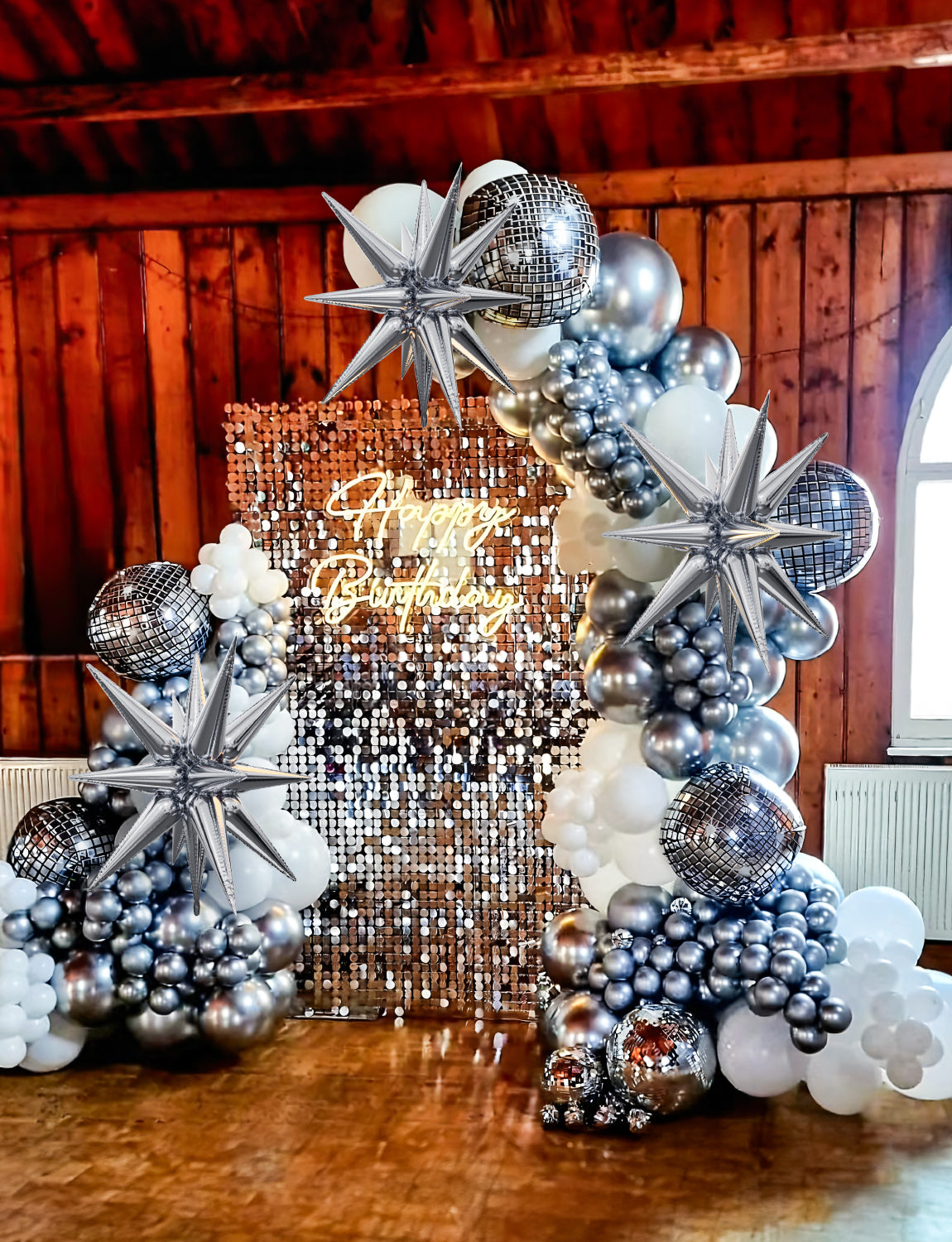 Haolongfa Disco Ball Balloons, 22 Inch Large Silver Foil Balloons Set, Huge Explosion Star Balloons, Bright 4D Mylar Foil Balloons, for Disco Themed Party, 70s 80s 90s Party Decorations,Birthday New Year Christmas Decor-6 Pcs