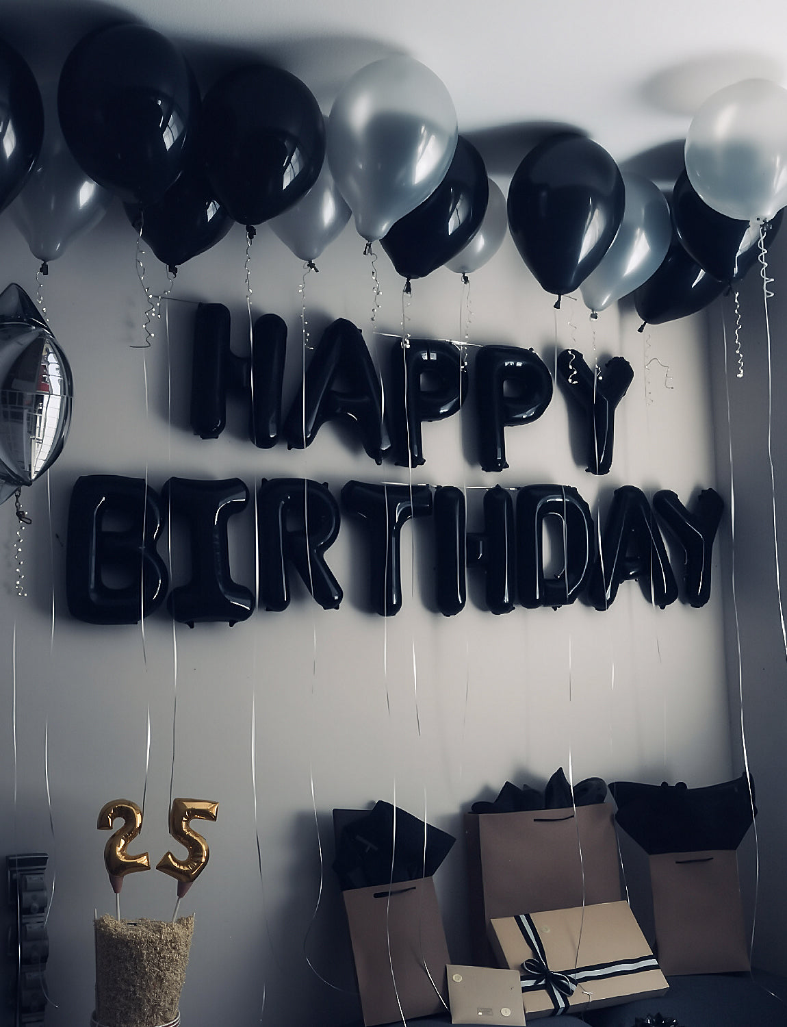 Haolongfa Happy Birthday Balloon Banner, 16 Inch Black Happy Birthday Banner Foil Balloons, Black Hbd Balloons Letter Mylar Balloon, Birthday Sign Party Decorations for Women Men Boys Girls