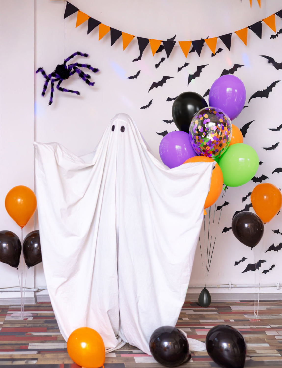 Halloween Balloons, 50 Pcs 12 Inch Black Orange Green Purple Confetti Latex Balloons, for Kids Birthday, Haunted House, Spooky Theme, Halloween Party Decorations