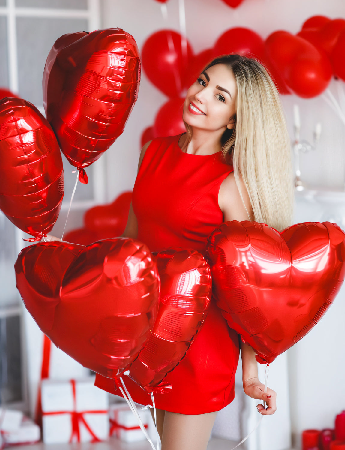 Haolongfa Valentine Day Balloons Kit, I Love You Balloons and Love-Bear Red Heart Balloons with 1000 Pcs Red Silk Rose Petals, Love Balloons for Valentines Day Room Decorations Anniversary Proposal