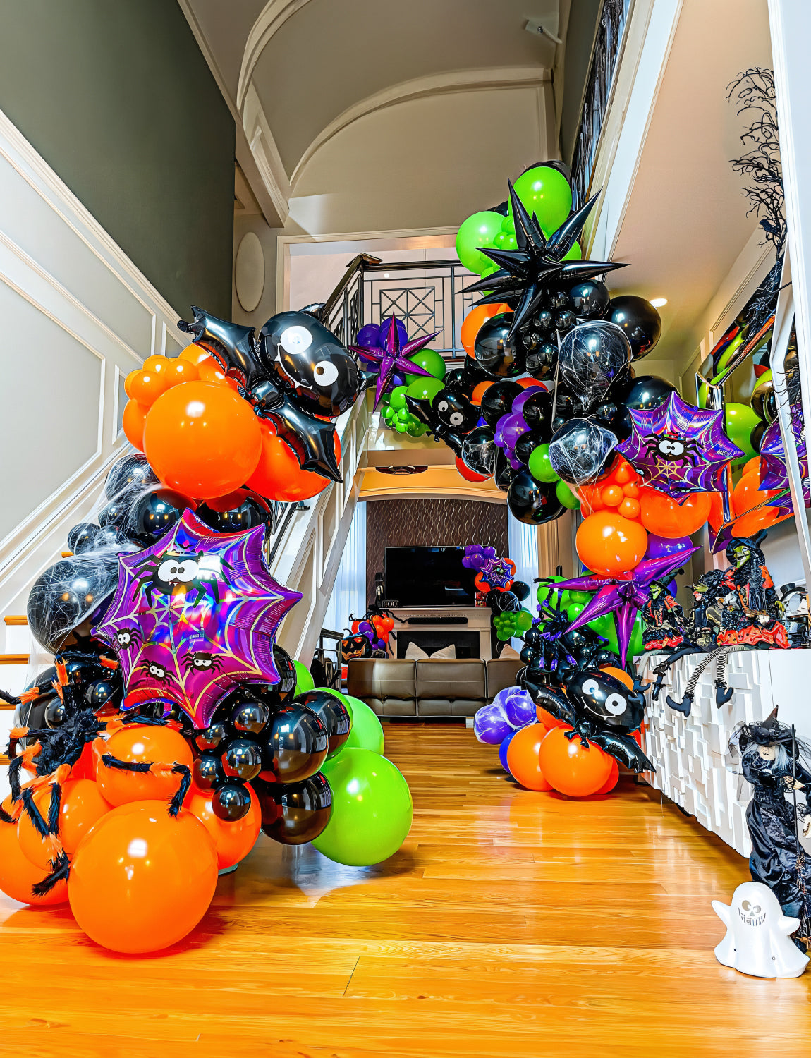 Haolongfa Halloween Balloons Garland Arch Kit,126pcs DIY Halloween Party Balloons With Black,Orange,Purple,Fruit Green,Confetti,Balloons,Boo Foil,Spider,Pumpkin Balloons for Halloween Party Decorations Indoor