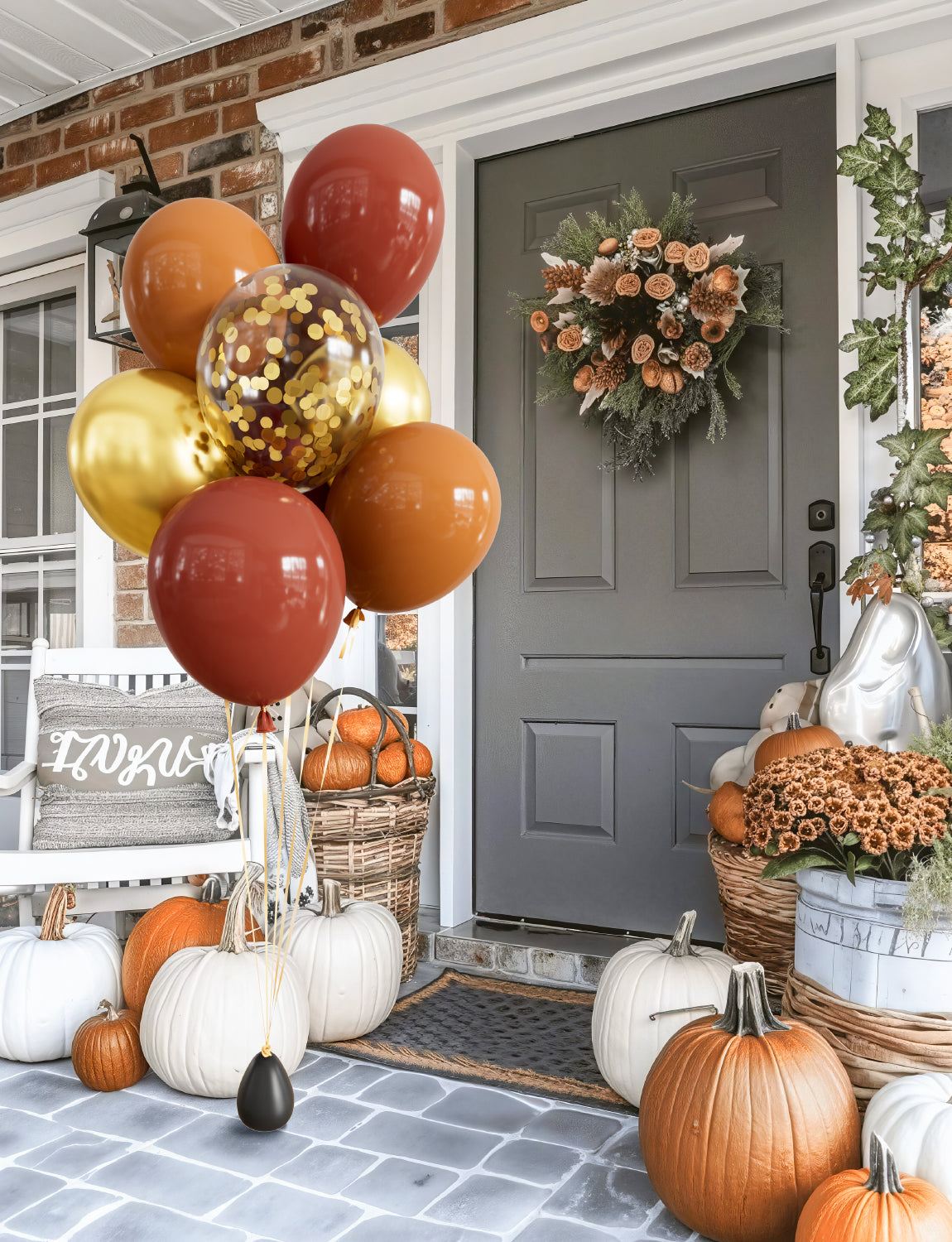 Fall Balloons, 50Pcs 12 In Thanksgiving Balloons in Coco Brown Gold Confetti, Autumn Latex Balloons for Family Dinner, Harvest Festival, Fall Party & Thanksgiving Decorations