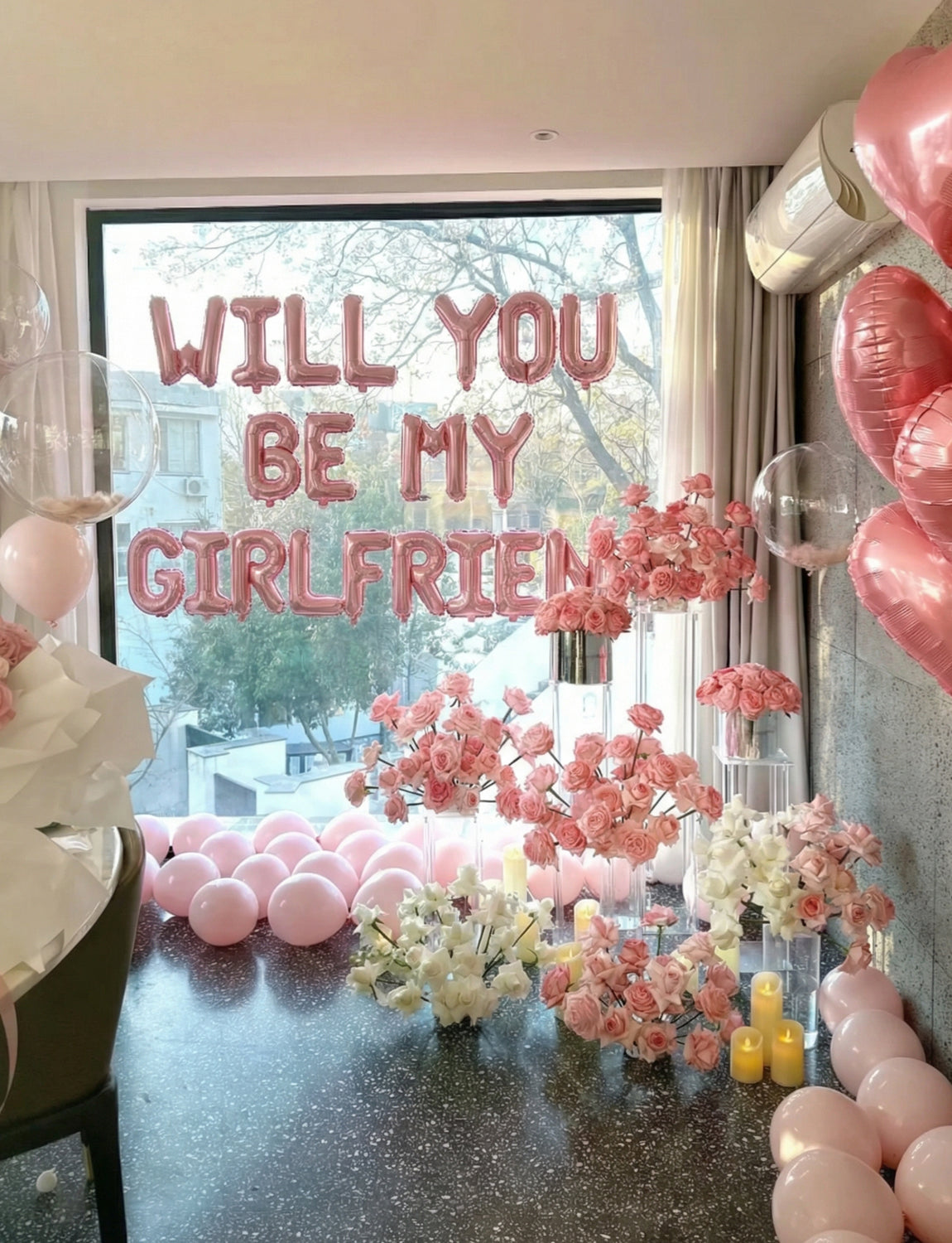 Pink Will You Be My Girlfriend Balloons Set, Valentines Day Balloon Banner with Pink Heart Foil Balloon, Romantic Proposal Decoration for Asking Girlfriend, Dating Surprise, Bedroom Decor