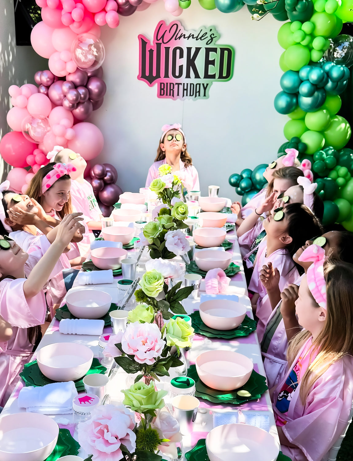 Pink and Green Balloon Garland Arch Kit - Wicked Balloon Arch Kit, Pink Green Balloons and Foil Fringe Curtains, Witch Hat Crown Exploding Star Broom Balloons for Birthday,Wicked Themed Party Decor