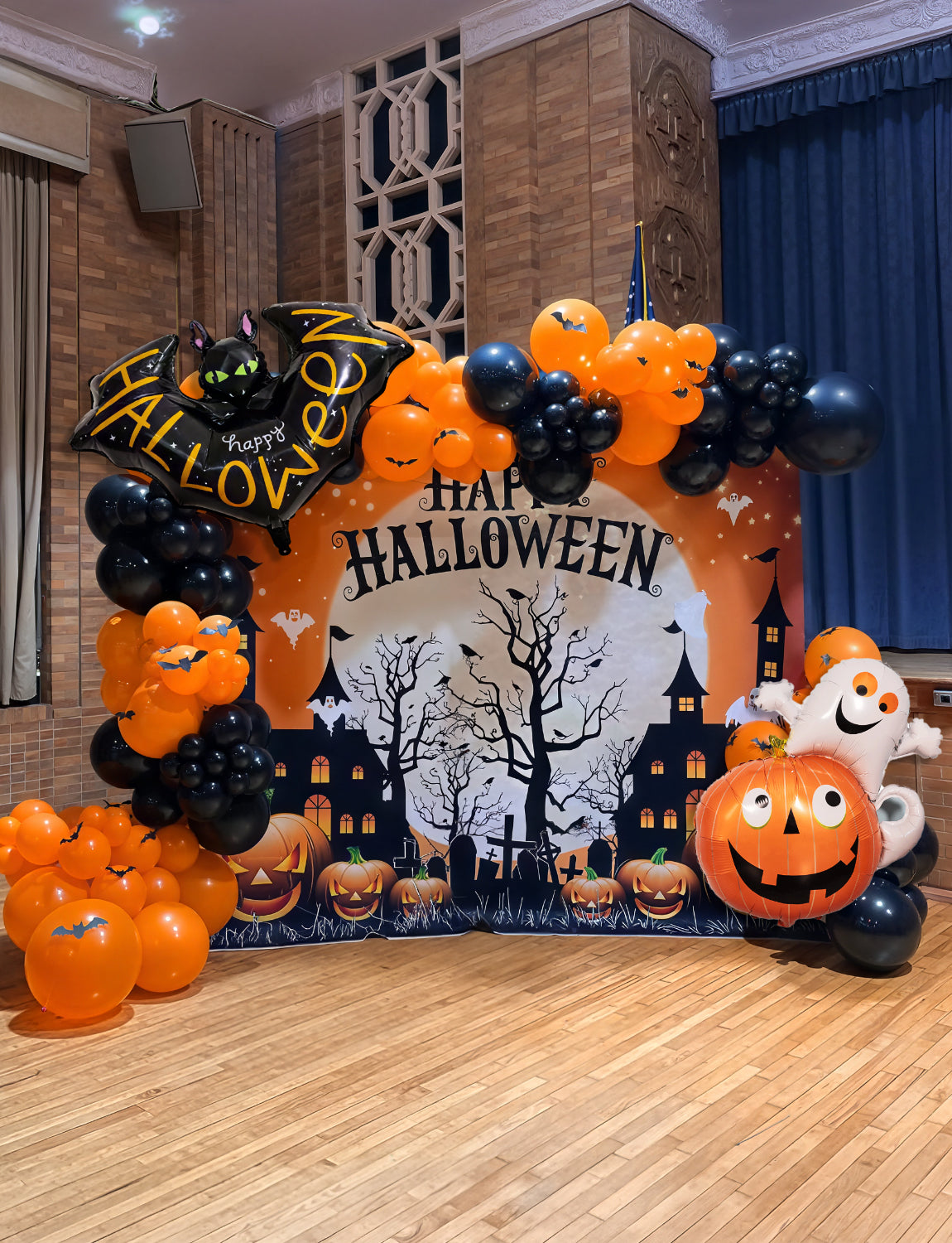 Halloween Balloon Garland Arch Kit, 122 Pcs Orange and Black Printed Latex Balloons with Pumpkin Bat Foil Balloons for Halloween Birthday Party Decor Indoor Outdoor