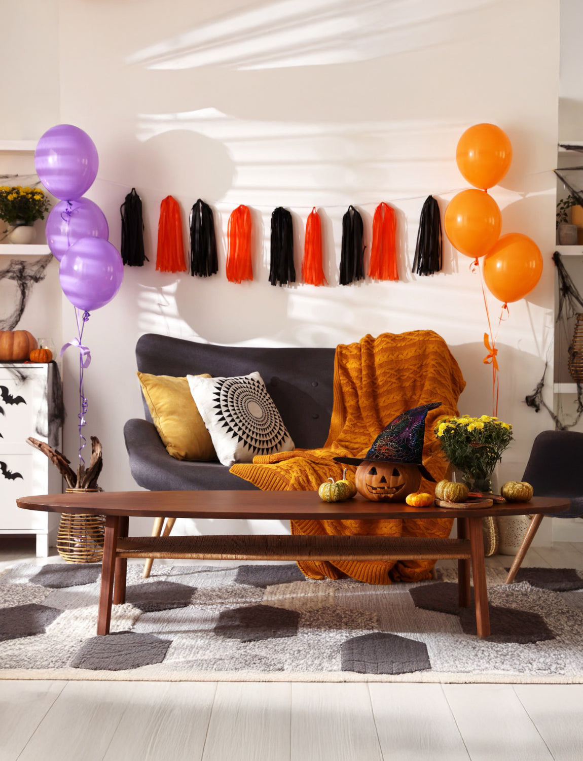 Halloween Balloons, 50 Pcs 12 Inch Black Orange Green Purple Confetti Latex Balloons, for Kids Birthday, Haunted House, Spooky Theme, Halloween Party Decorations