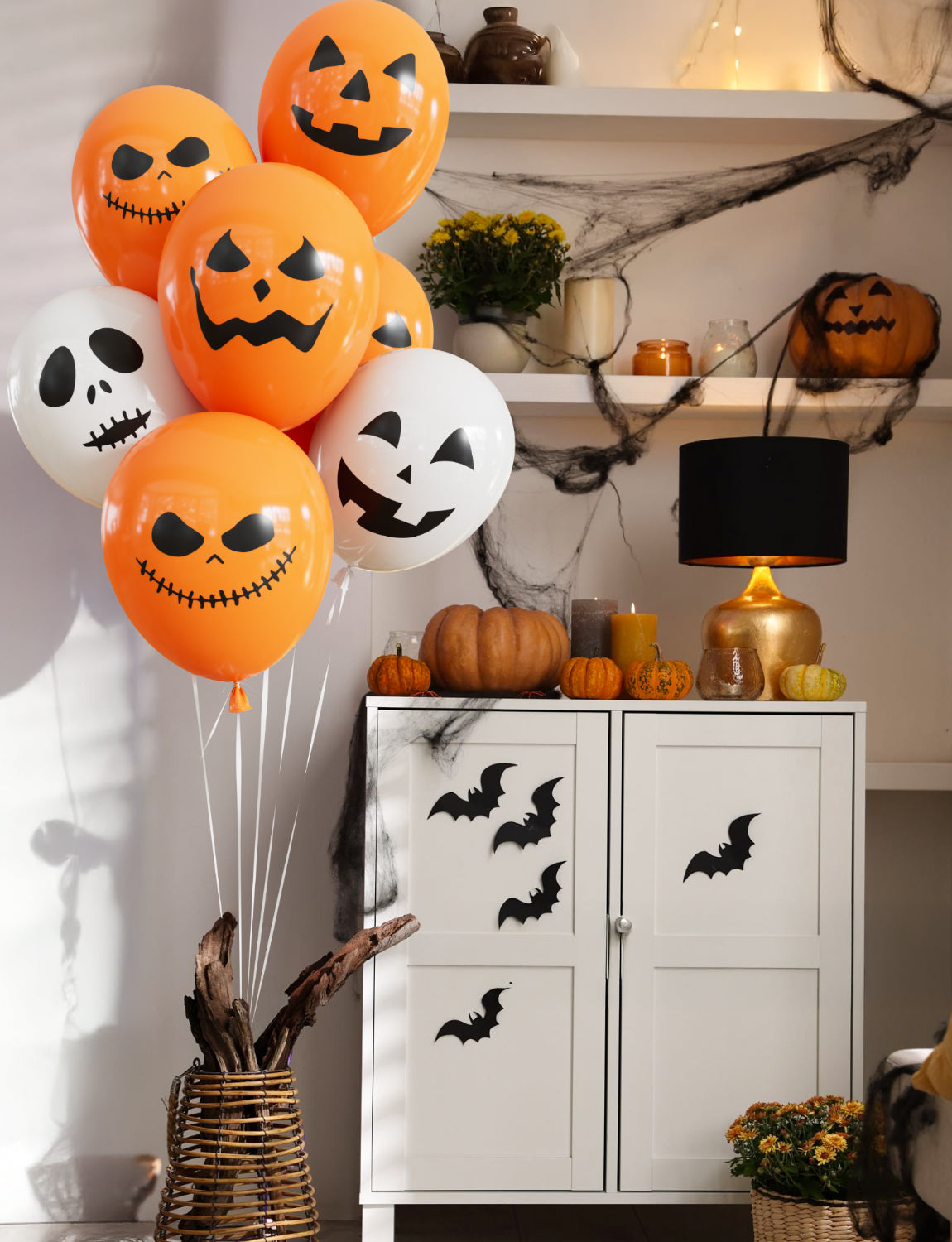 Halloween Balloons, 12 Inch Ghost Balloon, 50 Pcs Orange and White Spooky Pumpkin Latex Balloons for Halloween Party Decorations, Birthday, Spooky Backdrop, Indoor Outdoor Supplies