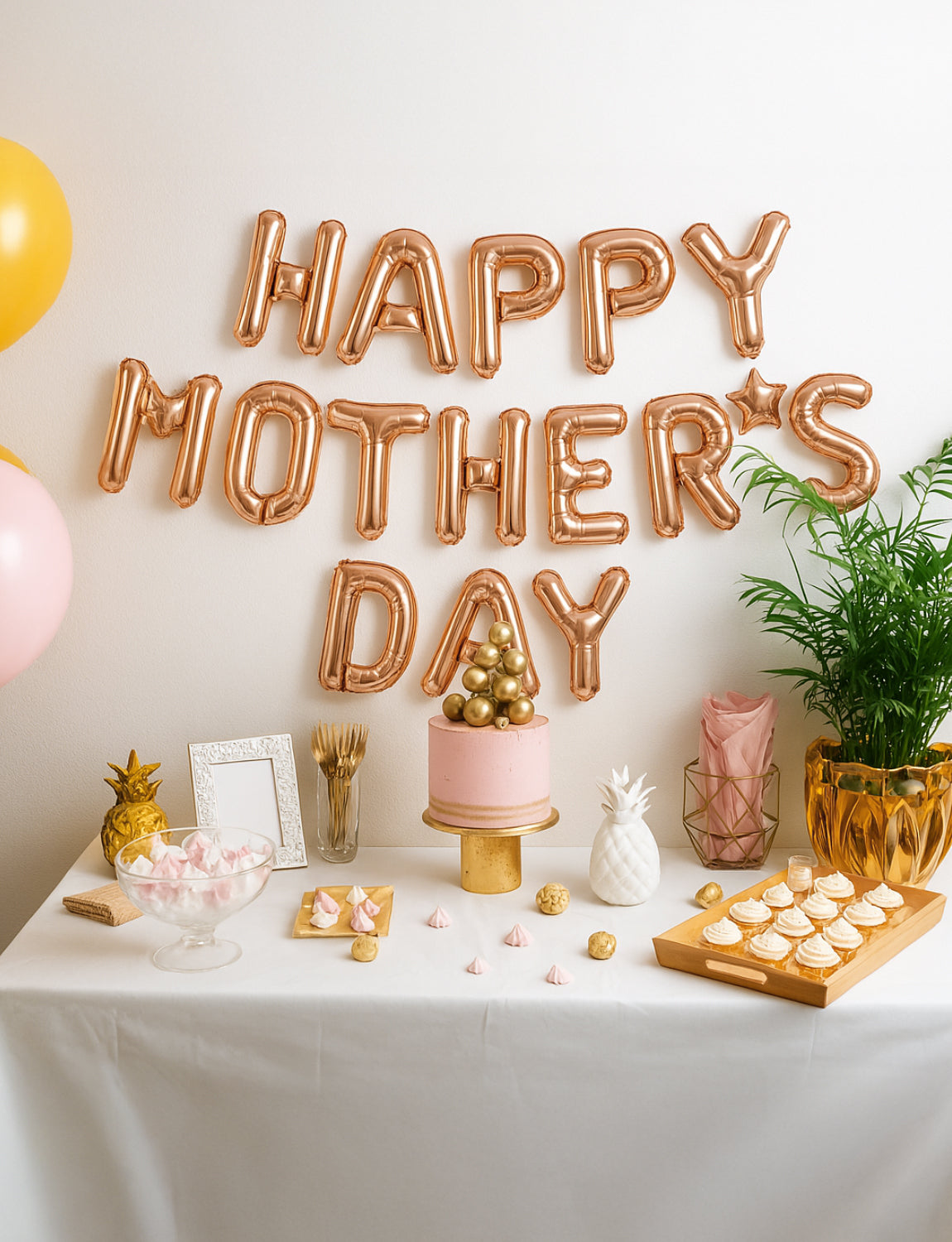 Happy Mothers Day Balloons Banner, Rose Gold Mothers Day Foil Balloons, 16 Inch Happy Mother's Day Letter Balloon with Star, Mylar Balloon for Mother's Party Supplies, Gifts for Mom