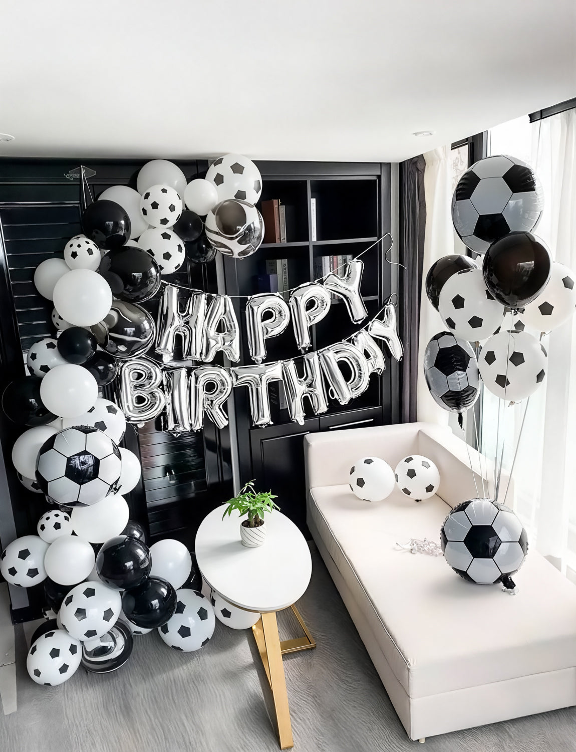 Soccer Balloon Garland Arch Kit - Black and White Football Print Balloons Arch Kit with Foil Football Starburst Balloon for Sports Fan, Birthday Party, Baby Shower, Soccer Theme Party Decorations