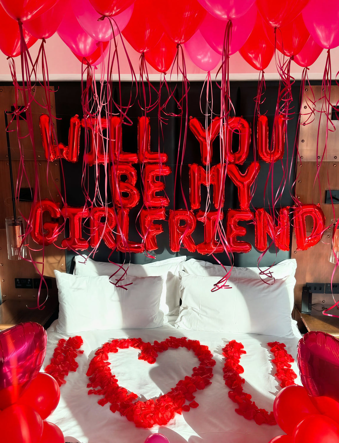 Red Will You Be My Girlfriend Balloons Set, Valentines Day Balloon Banner with Red Heart Foil Balloon, Romantic Proposal Decoration for Asking Girlfriend, Dating Surprise, Bedroom Decor