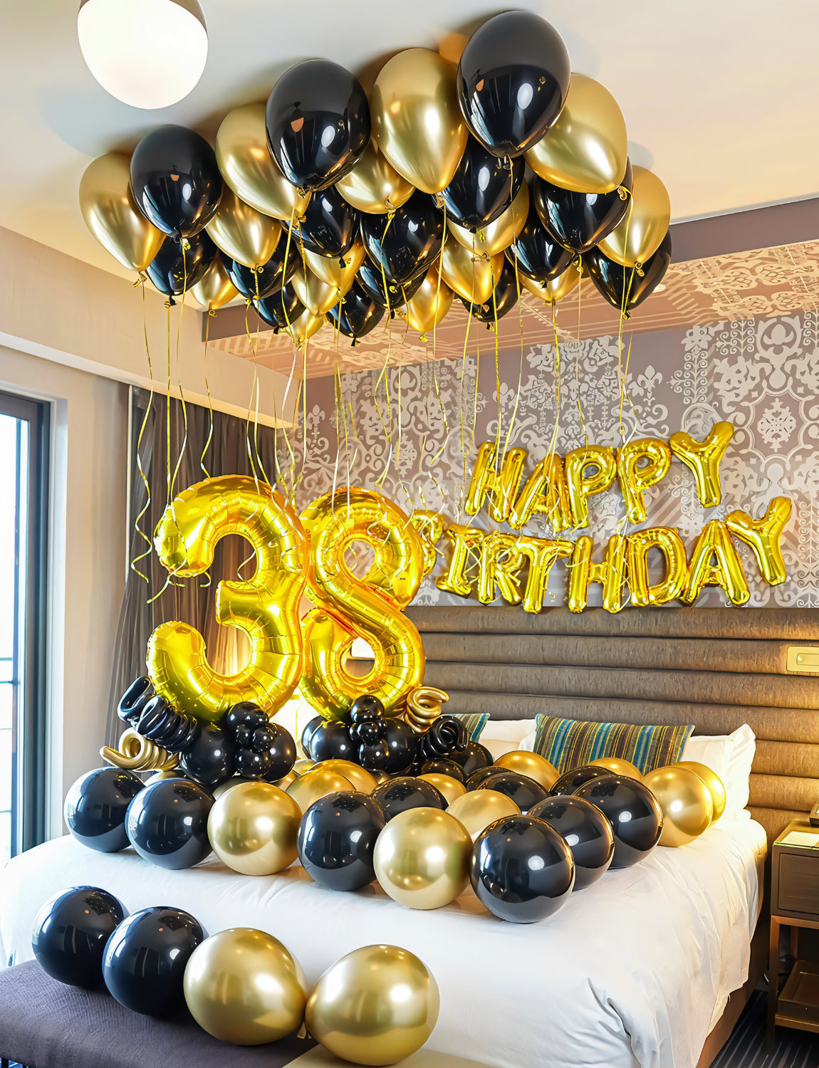 Haolongfa Black and Gold Balloons Garland Arch Kit,129pcs 18/12/10/5 Inch Black Gold Confetti Latex Balloons for Graduation Birthday father's day balloons Anniversary Wedding Party