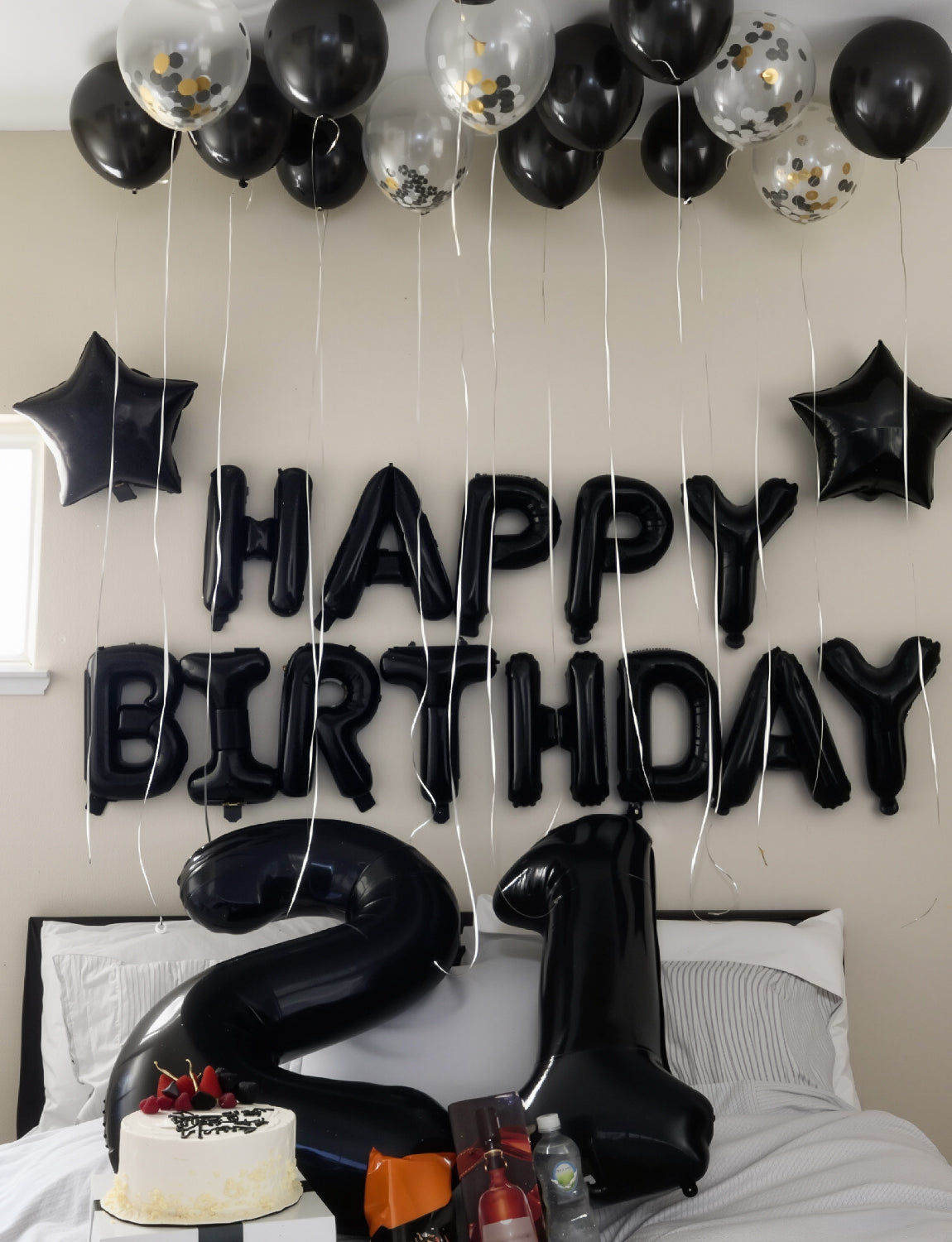 Haolongfa Happy Birthday Balloon Banner, 16 Inch Black Happy Birthday Banner Foil Balloons, Black Hbd Balloons Letter Mylar Balloon, Birthday Sign Party Decorations for Women Men Boys Girls
