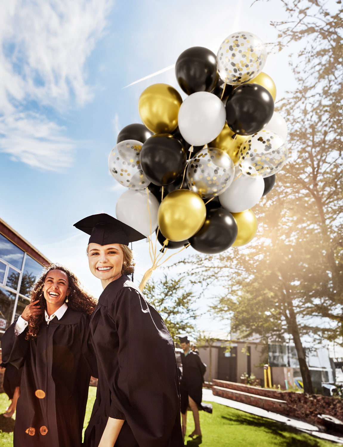Haolongfa 12 Inch Black and Gold Balloons,60pcs Black White and Gold Confetti Balloons,Black and Gold Latex Balloons for Graduation Birthday Baby Shower Wedding Party Decorations