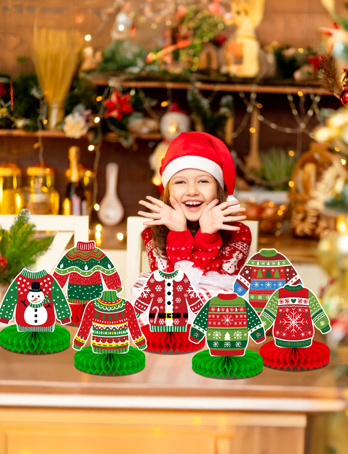 Christmas Ugly Sweater Party Table Decorations, 9 Pcs Ugly Sweater Honeycomb Centerpieces, 3D Funny Holiday Table Topper for Christmas Party Supplies, Winter Home & Office Decor