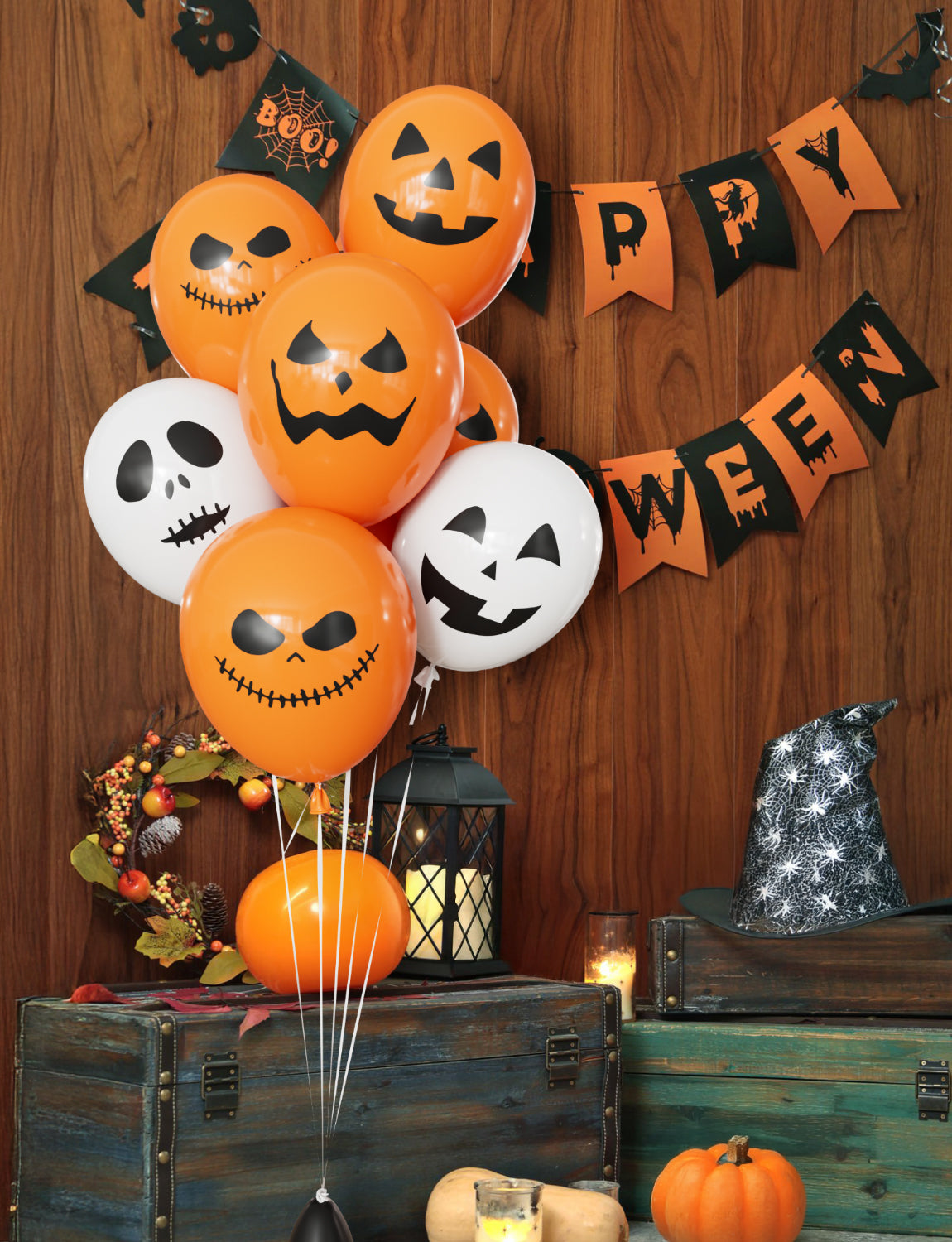 Halloween Balloons, 12 Inch Ghost Balloon, 50 Pcs Orange and White Spooky Pumpkin Latex Balloons for Halloween Party Decorations, Birthday, Spooky Backdrop, Indoor Outdoor Supplies