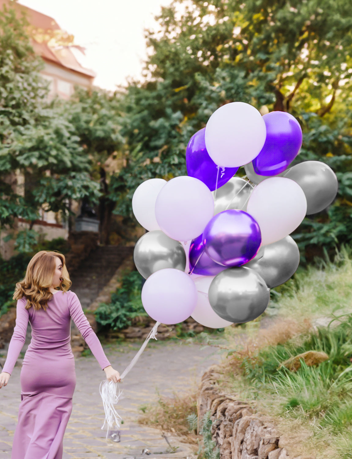 Haolongfa Pastel Purple Balloons, 12 Inch 60pcs Purple and Silver Balloons with Silver Confetti Balloons, Lavender Balloons for Mother's Day Birthday Baby Shower Graduation Wedding Party Decorations